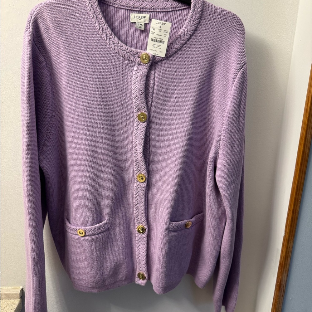J. Crew Lavender Cardigan with Gold Buttons